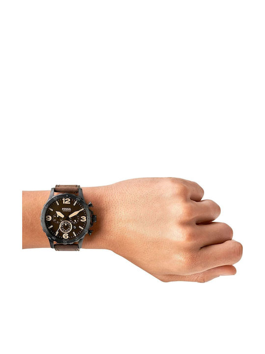 Fossil Men's Watch 50mm Chronograph Battery with Brown Leather Strap