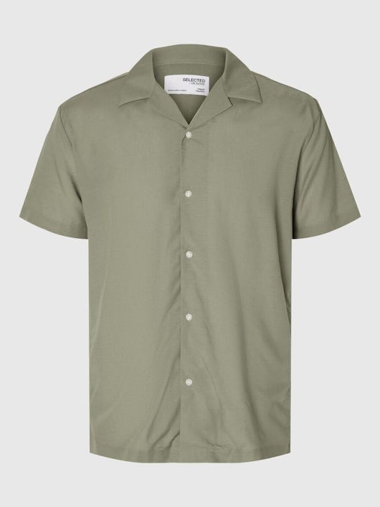 Selected Men's Shirt Short Sleeve Cotton Khaki Green