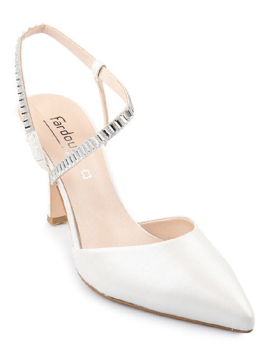 FM Leather Pointed Toe White Heels