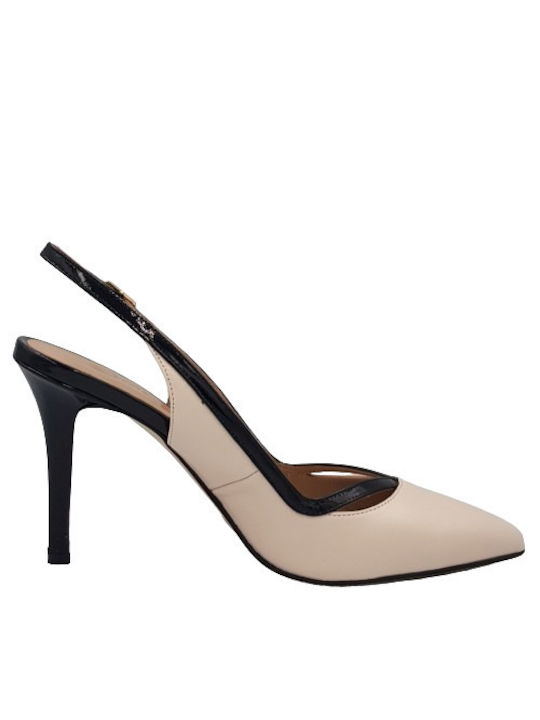 Mourtzi Pointed Toe Beige Heels with Strap