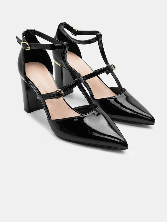 Pointed Toe Black Heels with Strap