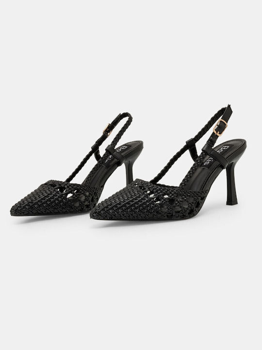 Pointed Toe Black Heels with Strap