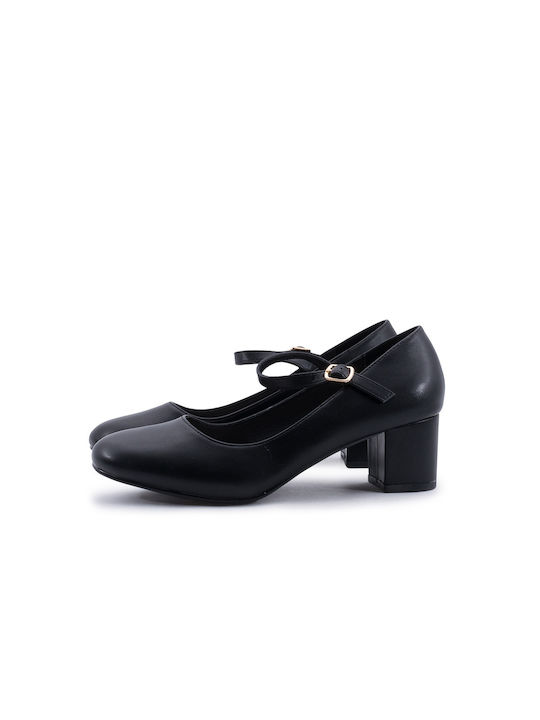 Zak Black Medium Heels with Strap