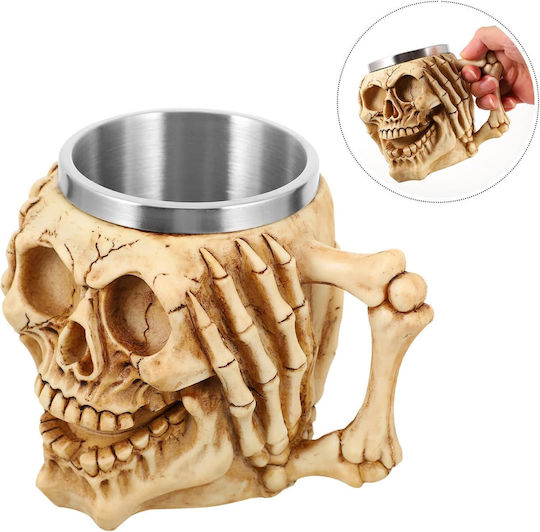 Skull Skeleton 3D Resin Mug Metallic Beige 500ml