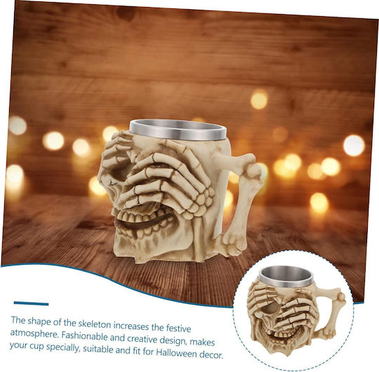Skull Skeleton 3D Resin Mug Metallic Beige 500ml