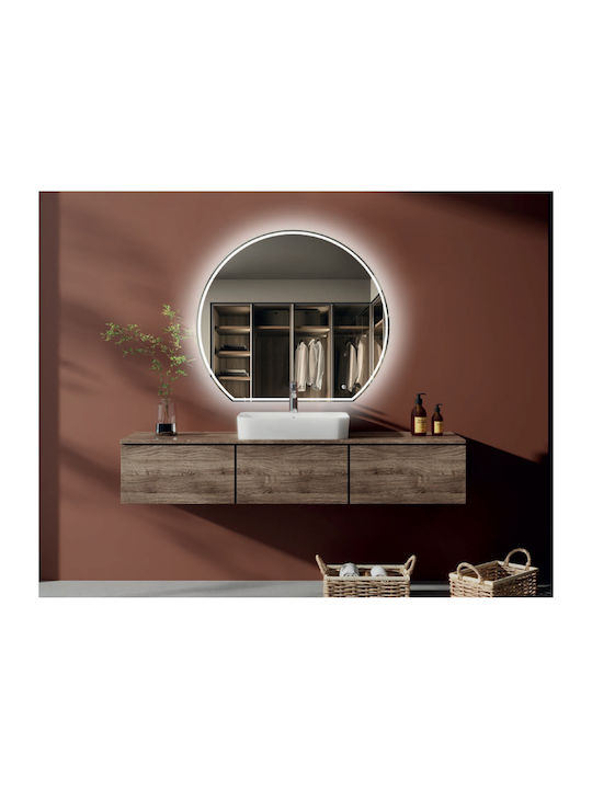 Luminor Oglindă de Baie Rotundă Lumini LED 110x110cm Negru