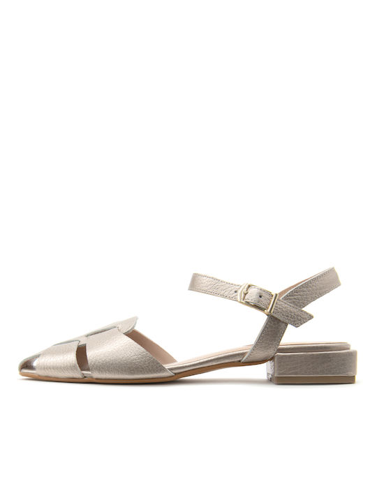 I Athens Leder Damen Flache Sandalen in Gold Farbe