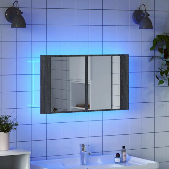 vidaXL Καθρέπτης Μπάνιου Led από Πλαστικό με Ράφι & Ντουλάπι 80x12cm Γκρι