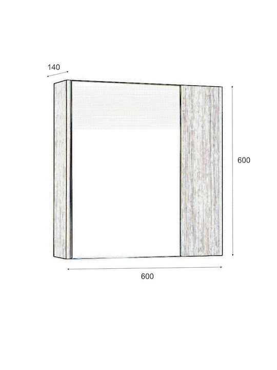 M-Mebel Oglindă de Baie din Oțel Inoxidabil cu Raft & Dulap cu Lungime 60cm Gri