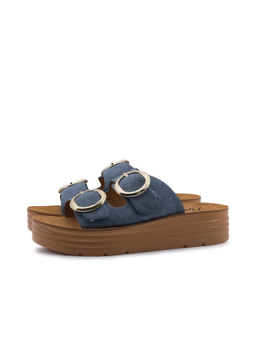 Parex Flatforms Leather Women's Sandals Light Blue