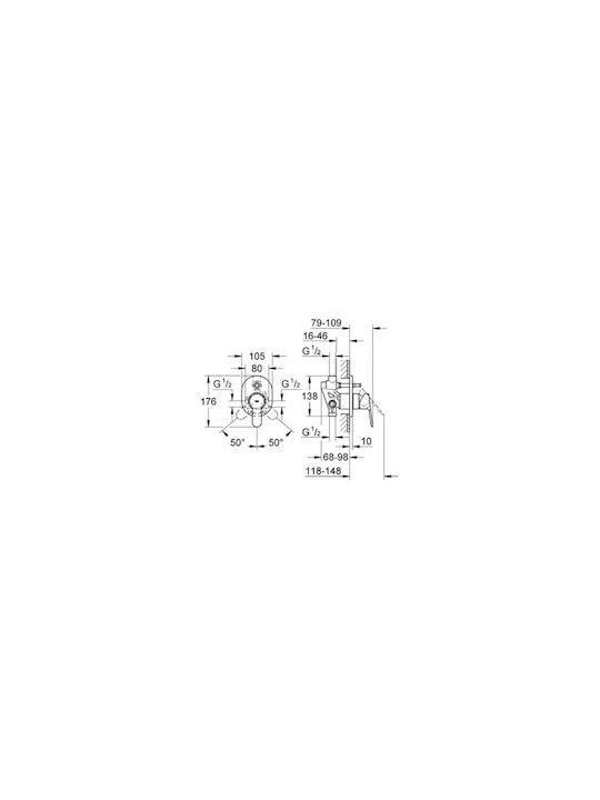 Grohe Bauedge Built-in Faucet Mixer for Shower 2 Exits Silver