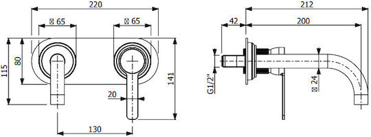 Armando Vicario Built-in Mixer & Spout Set for for Bathroom Sink 1 Exit