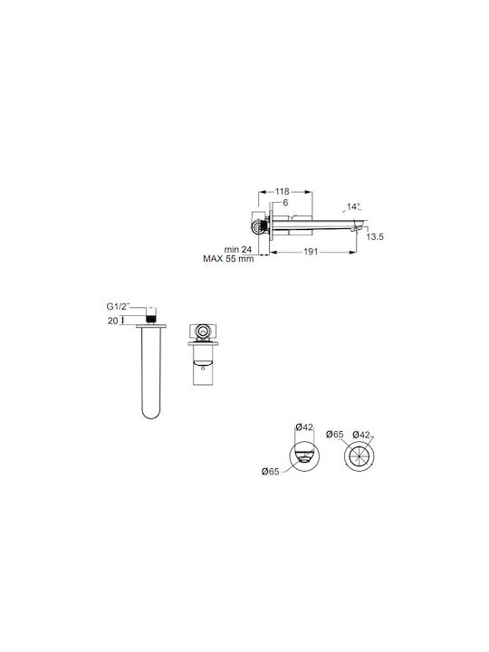 Eurorama Built-in Faucet Mixer for for Bathroom Sink 1 Exit Black
