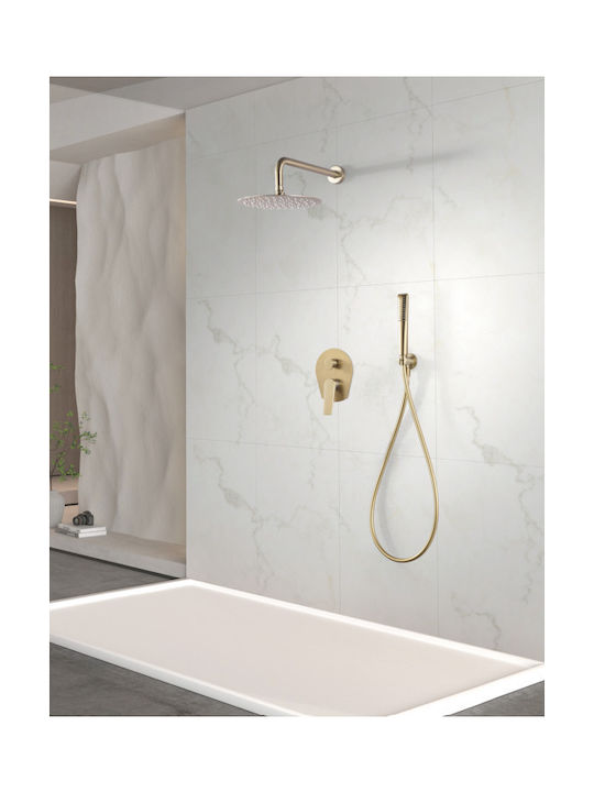 Imex Built-in Mixer, Hand Shower & Shower Head Set for Shower 2 Exits Gold