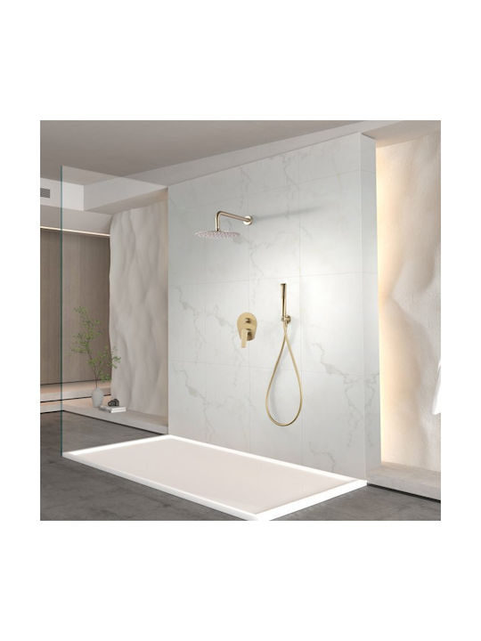 Imex Built-in Mixer, Hand Shower & Shower Head Set for Shower 2 Exits Gold