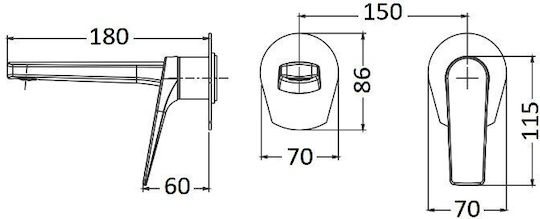 Imex Built-in Mixer & Spout Set for for Bathroom Sink 1 Exit Inox Silver
