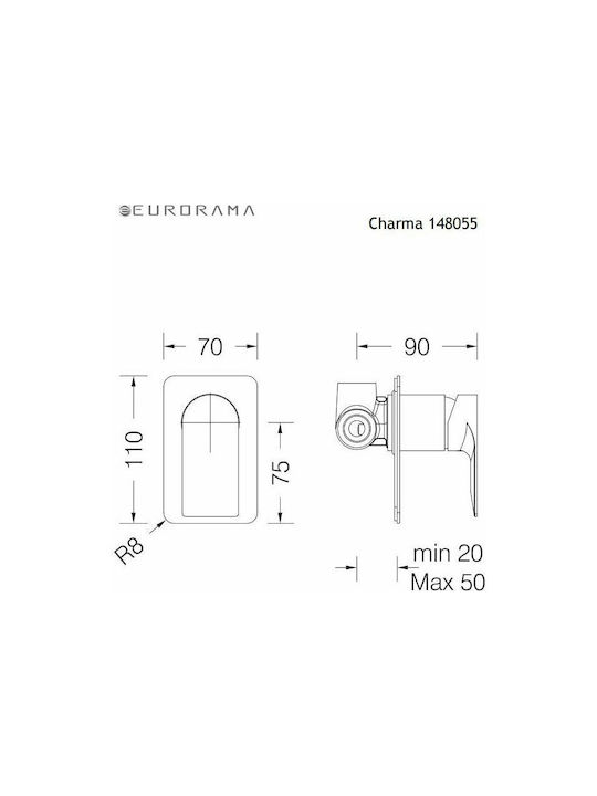 Eurorama Charma Built-in Mixer & Diverter Set for Shower 3 Exits Silver