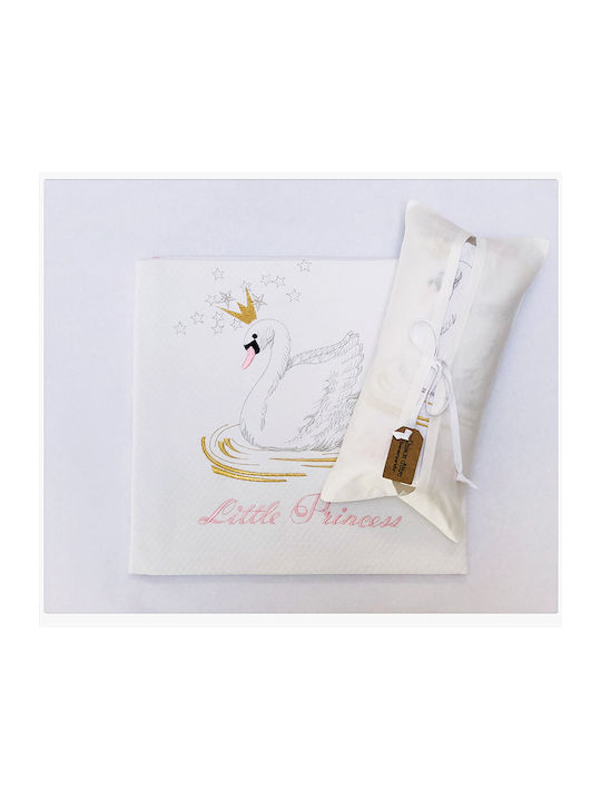Raison D' Etre Blanket Cot Swan With A Crown Waffle White 120x160cm