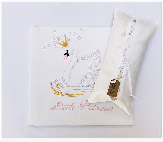 Raison D' Etre Blanket Cot Swan With A Crown Waffle White 120x160cm
