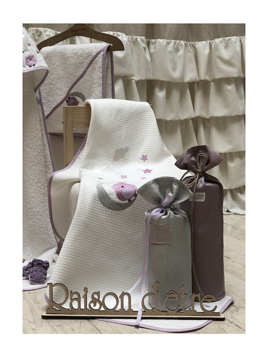 Raison D' Etre Κουβέρτα Αγκαλιάς & Λίκνου Dreamy Owl Πικέ Ροζ 80x90εκ.