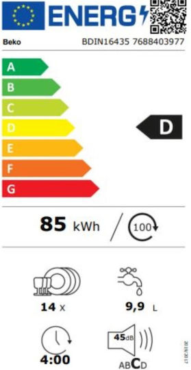 Beko Vollintegrierter Geschirrspüler für 14 Gedecke B59.8xH81.8cm