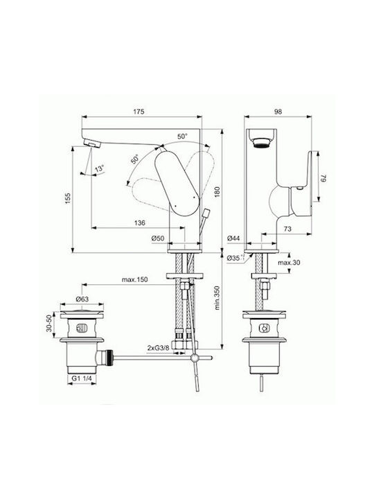 Ideal Standard Cerafine O Αναμεικτική Μπαταρία Νιπτήρα Ασημί