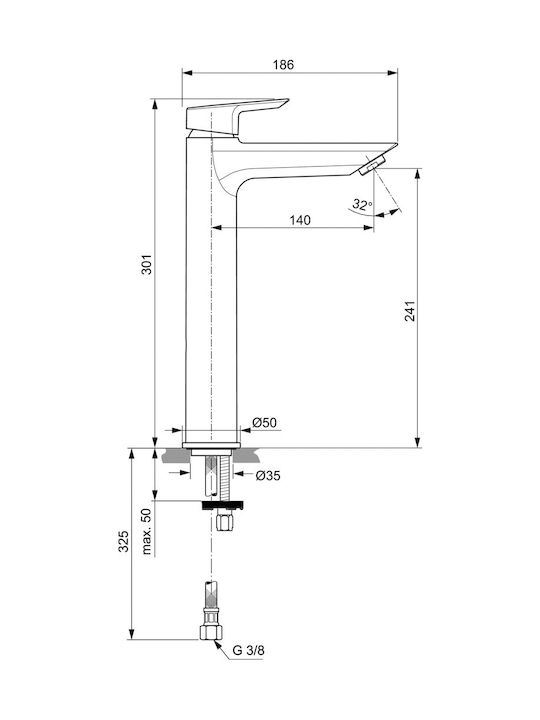 Ideal Standard Tesi Αναμεικτική Μπαταρία Νιπτήρα Ψηλή Ασημί