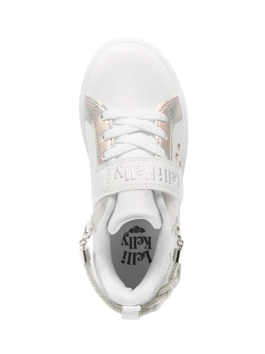 Kids Sneakers with Hoop & Loop Closure Bianco / Argento
