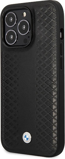 BMW Diamond Pattern Umschlag Rückseite Leder Schwarz (iPhone 14 Pro)