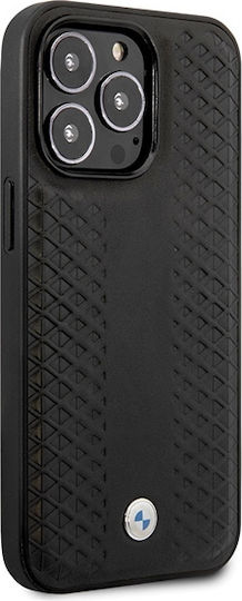 BMW Diamond Pattern Umschlag Rückseite Leder Schwarz (iPhone 14 Pro)