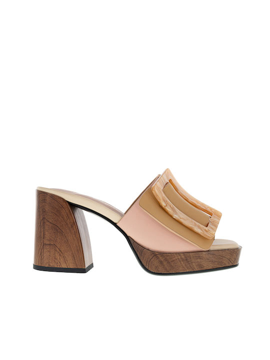 Noa Harmon Chunky Heel Leather Mules Beige