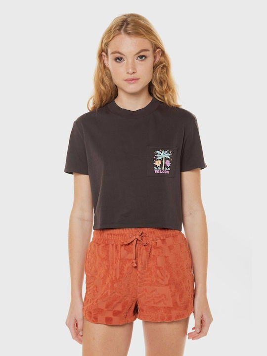 Volcom Γυναικείο Crop T-shirt Μαύρο