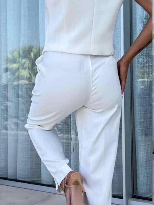 Femei White Set cu Pantaloni