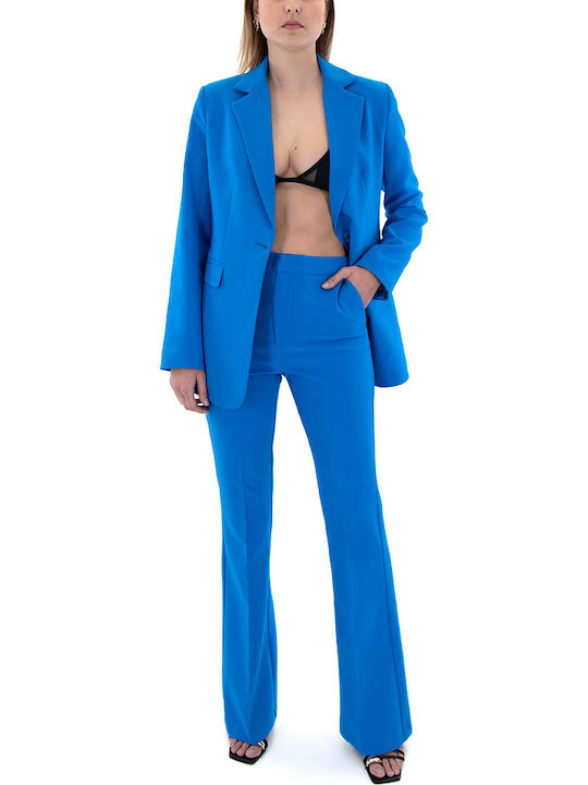 Dama Talie înaltă Tesatura Pantaloni cu Croială Bootcut Blue