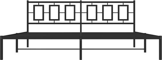 Метално Легло Кинг Сайз Черно с Дъски за Матрак 193x203см