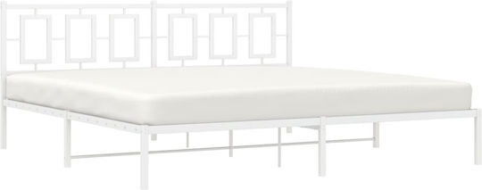 Pat King Size Metalic Alb Cu Plăci Pentru Saltea 193x203cm