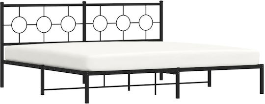 Pat King Size Metalic Negru Cu Plăci Pentru Saltea 193x203cm