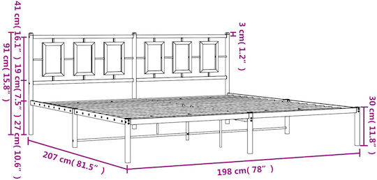 Метално Легло Кинг Сайз Черно с Дъски за Матрак 193x203см