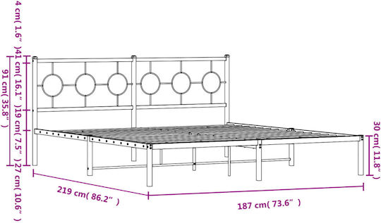 King Size Metallbett Schwarz mit Lattenrost für Matratze 183x213cm