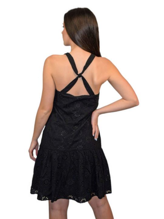 Morena Spain Mini Φόρεμα με Βολάν Μαυρο