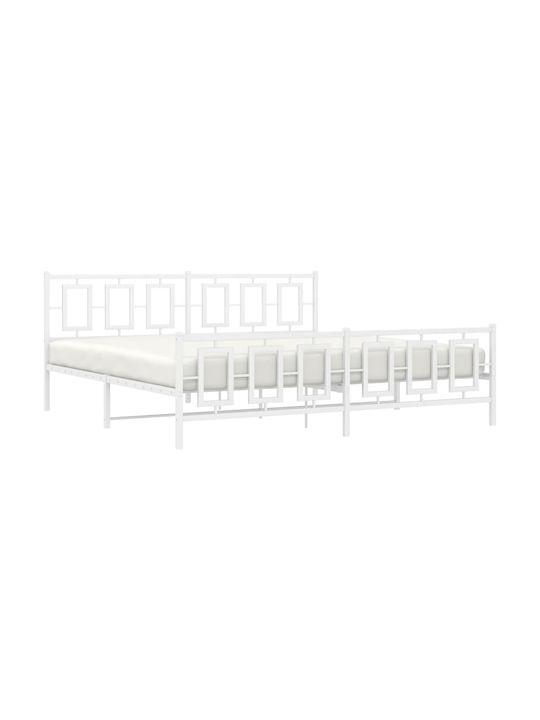Bed King Size Metal White with Slats for Mattress 193x203cm