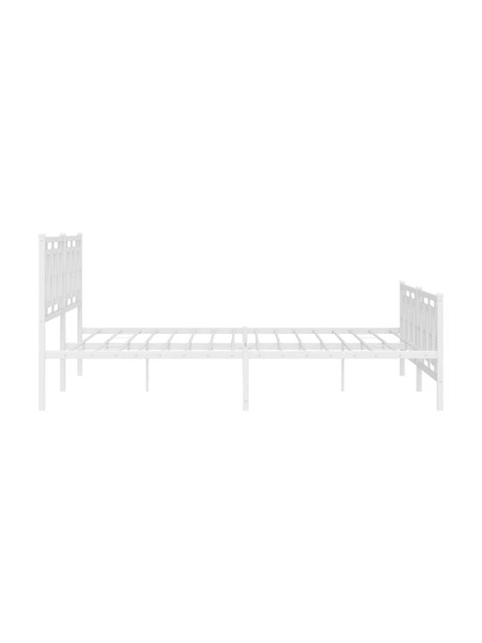 Bed King Size Metal White with Slats for Mattress 193x203cm