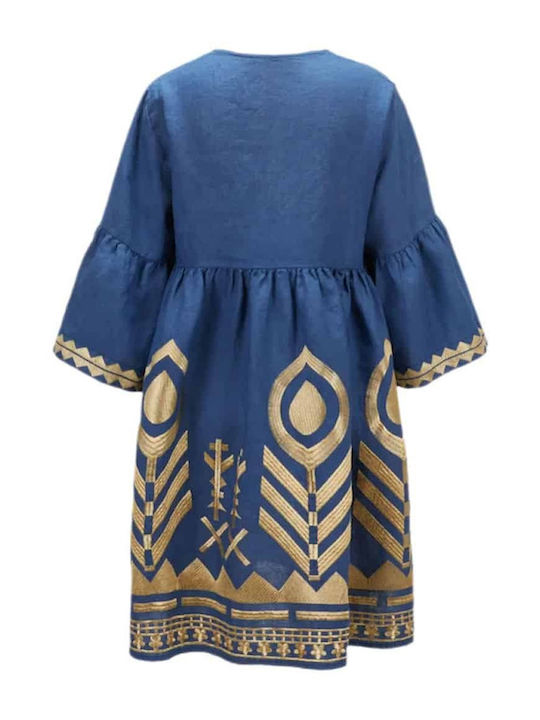 Greek Archaic Kori Sommer Mini Kleid Indigo/gold