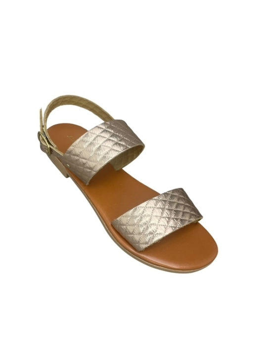 Smart Steps Leather Women's Flat Sandals in Gold Color