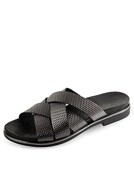 Commanchero Original Leather Women's Flat Sandals in Gray Color