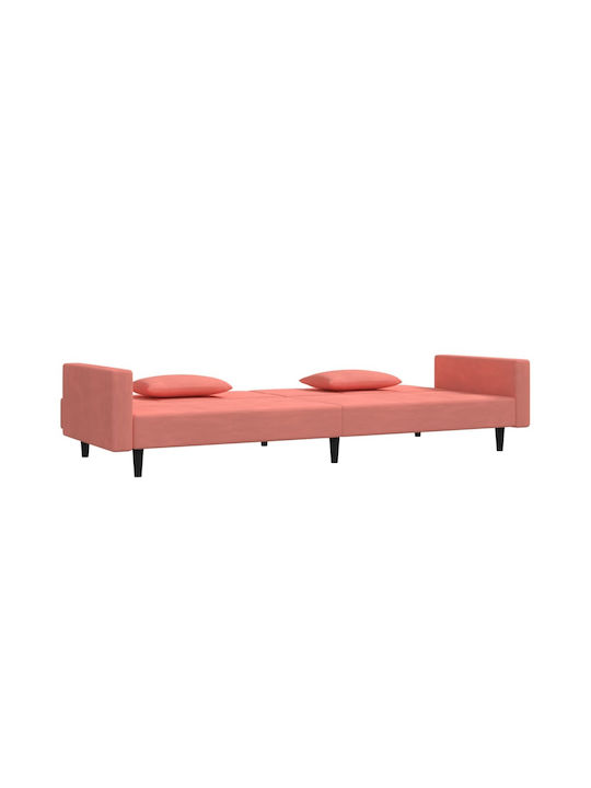 Doppelsitzer Sofa Bett Samt Rosa mit Dekokissen 220x84,5x69cm