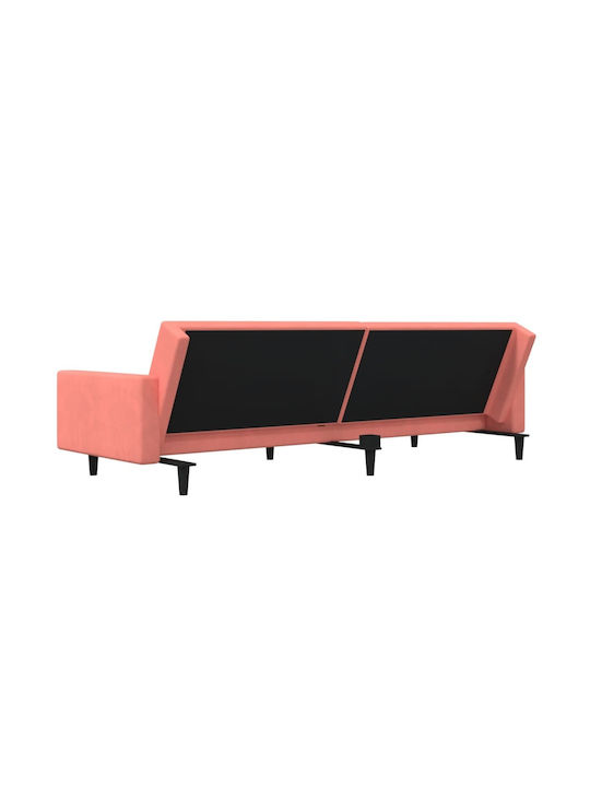 Doppelsitzer Sofa Bett Samt Rosa mit Dekokissen 220x84,5x69cm