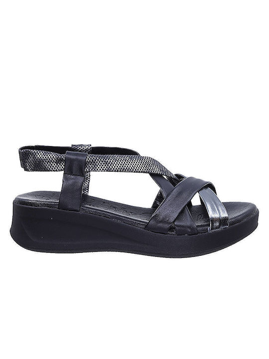 Oh My Sandals Women's Leather Platform Shoes Black