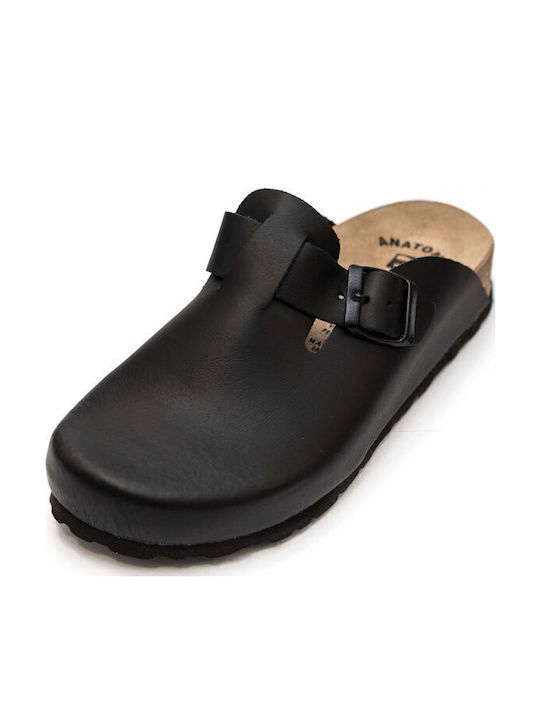 Sanitaire Damen Leder Anatomisch Clogs Schwarz