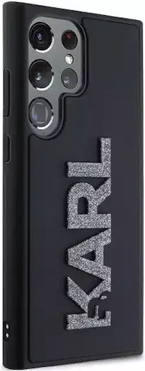 Karl Lagerfeld 3d Rubber Glitter Logo Umschlag Rückseite Kunststoff / Silikon Schwarz (Galaxy S23 Ultra)